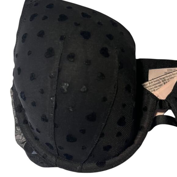 Victoria's Secret‎ Lined Demi Bra Women's 34D Black Velvet Hearts Romantic - Picture 2 of 8